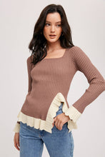 Load image into Gallery viewer, SIDE SLIT RIBBED SQUARE NECK KNIT
