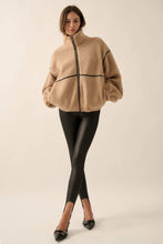 Load image into Gallery viewer, Faux Leather-Trimmed Sherpa Fleece Zip-Up Jacket
