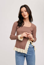 Load image into Gallery viewer, SIDE SLIT RIBBED SQUARE NECK KNIT
