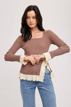 Load image into Gallery viewer, SIDE SLIT RIBBED SQUARE NECK KNIT
