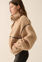 Load image into Gallery viewer, Faux Leather-Trimmed Sherpa Fleece Zip-Up Jacket
