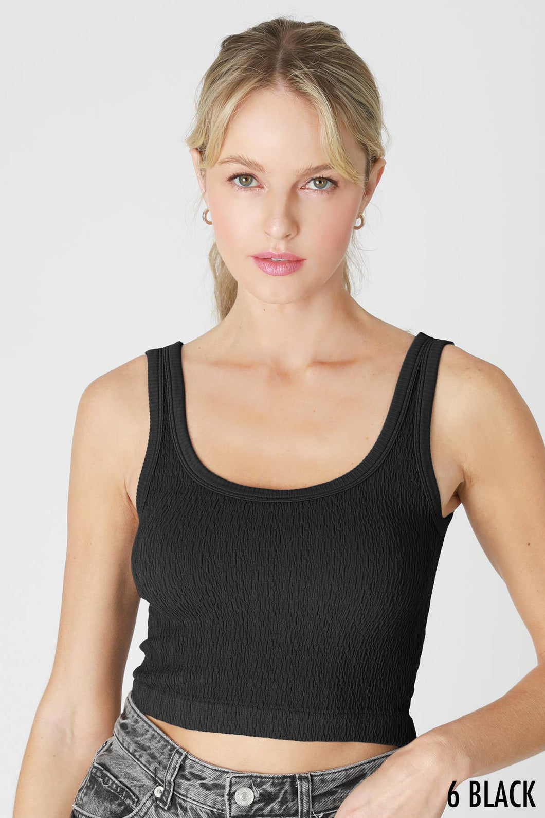 Black Crinkle Scoop Neck