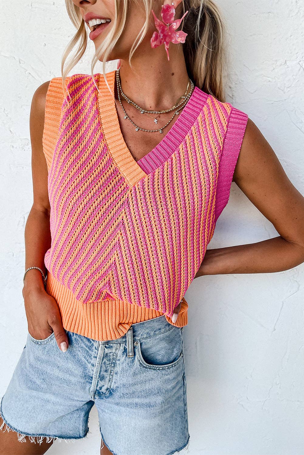 Strawberry Pink Knit Vest