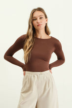 Load image into Gallery viewer, Brown ROUND NECK LONG SLEEVE FITTED KNIT TOP
