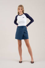 Load image into Gallery viewer, High Waisted Wrap Denim Mini Skirt
