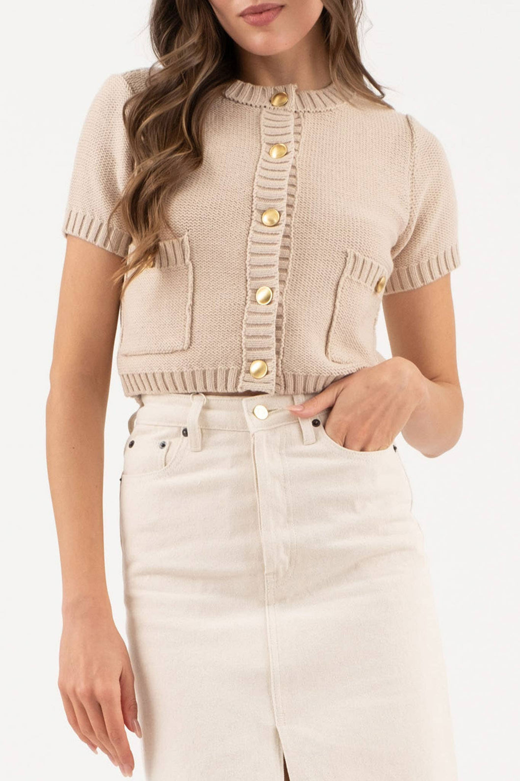 Short Sleeve Knit Cropped Cardigan