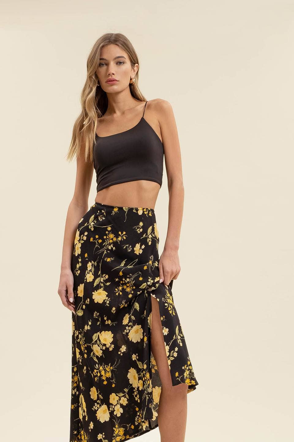 Floral High Waisted Midi Skirt