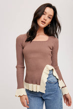 Load image into Gallery viewer, SIDE SLIT RIBBED SQUARE NECK KNIT
