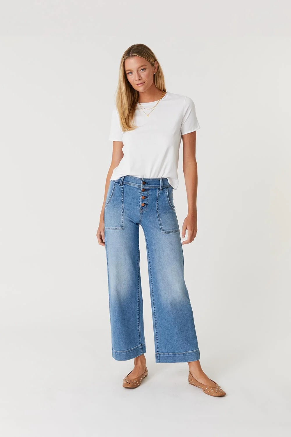 Camille Exposed Button Wide Leg Jean