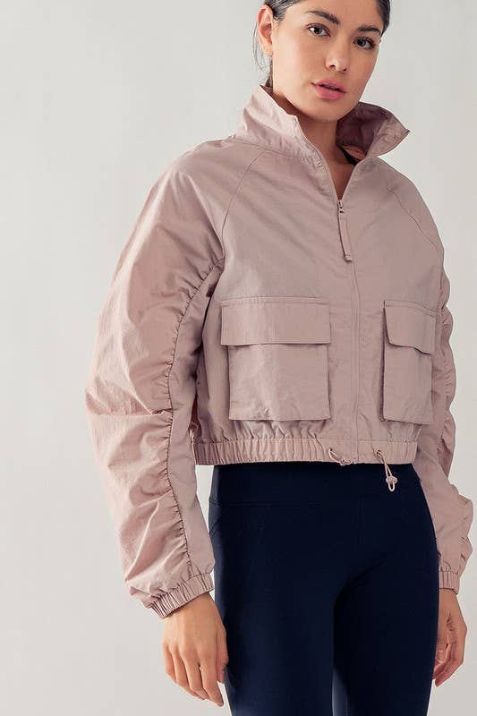 Pink High Neck Zipper Jacket